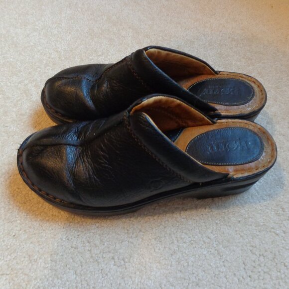Born Black Pebbled Leather Slip On Clog Sandals Size 8 W3133 Casual Comfort 39 - Picture 1 of 8